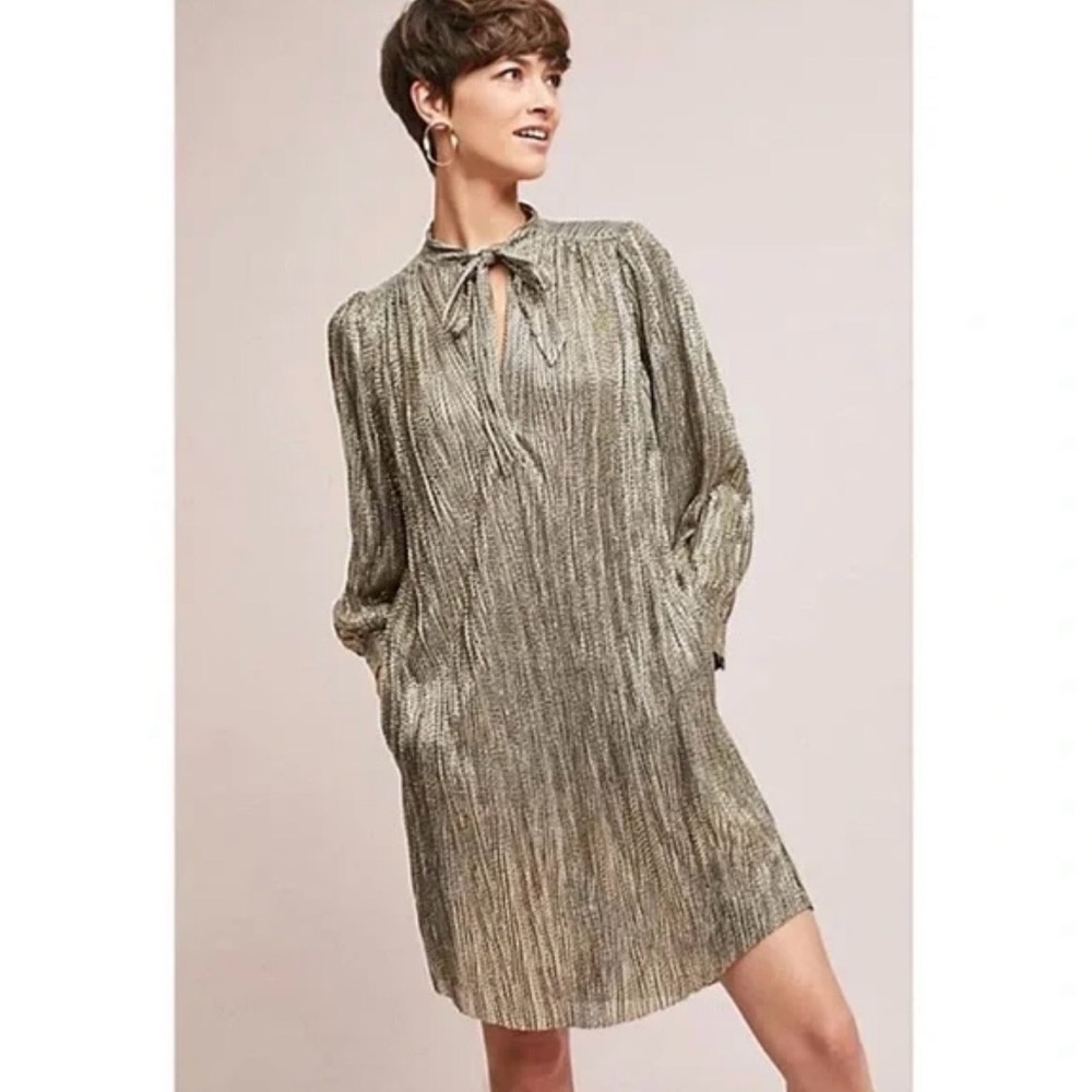 Sabina Musayev Anthropologie Gold ‘Agatha’ Long Sleeve Shirt Dress, Size M
